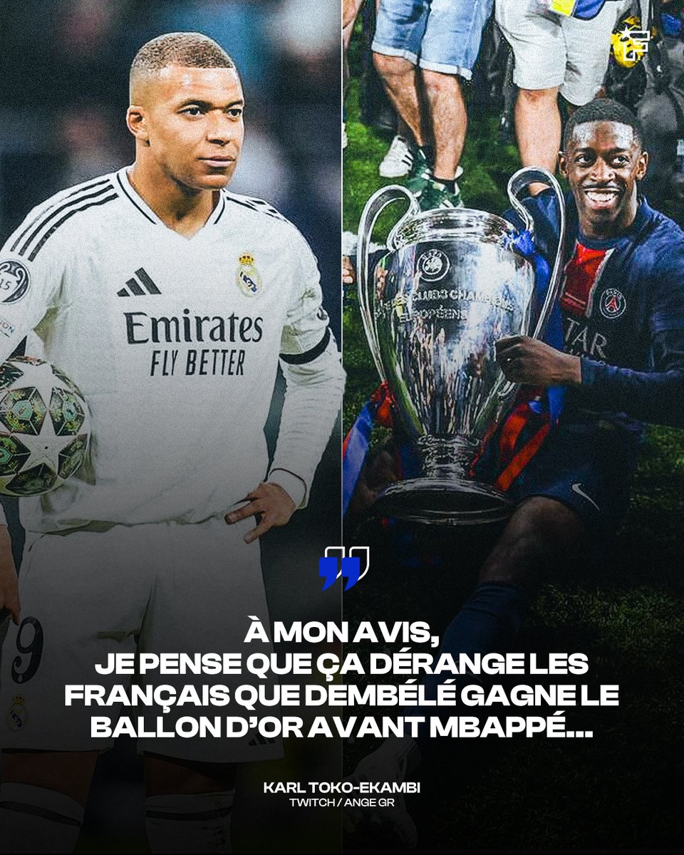 💥 L'avis tranché de Karl Toko-Ekambi sur le Ballon d'Or ! 

T'es d'accord avec lui ? 👀

💭 « Lamine Yamal est espagnol, et les Espagnols font toujours front derrière leur joueur, ils te mettent tout en haut. À 100%. En France, on ne fait que critiquer nos joueurs. Ousmane