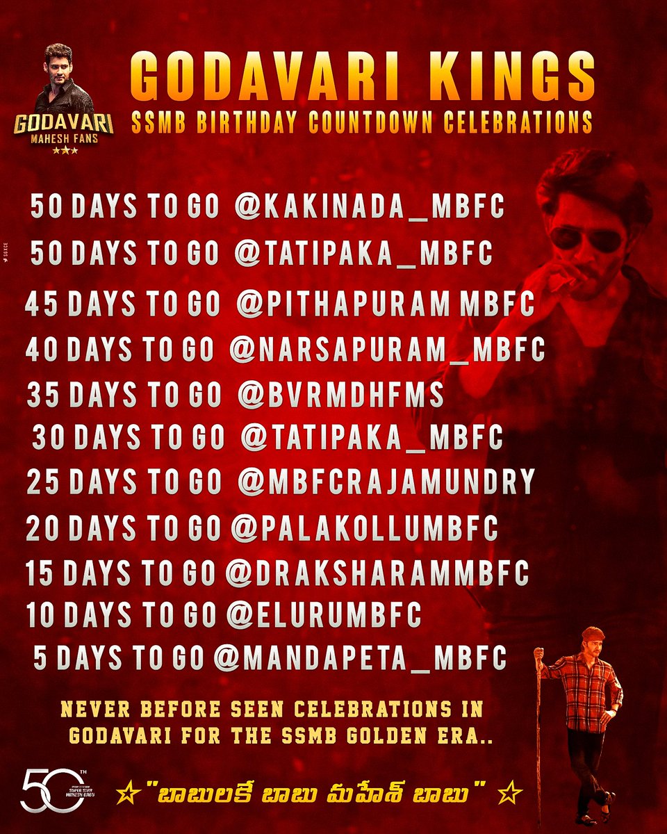 Godavari Mahesh FC (@godavarimbfans) on Twitter photo Godavari Fans Strike💥🔥
Kickstarting the 50-days countdowns🔥🔥
Stay tuned to all Godavari FC's 🔥🙌
#SSMB29 <a href="/urstrulyMahesh/">Mahesh Babu</a> #Athadu4K Godavari Fans Strike💥🔥
Kickstarting the 50-days countdowns🔥🔥
Stay tuned to all Godavari FC's 🔥🙌
#SSMB29 <a href="/urstrulyMahesh/">Mahesh Babu</a> #Athadu4K