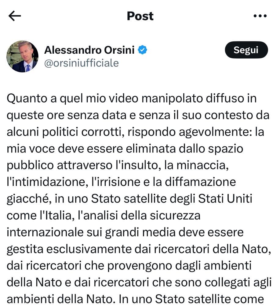 Come svela Orsini, la NATO è impegnata in una psyop per ridicolizzarlo: cambia la realtà per fare in modo che nessuna delle sue previsioni azzeccate si verifichi. È l’operazione più complessa e di maggior successo della storia dell’Alleanza Atlantica. Si chiama Operation Clown🤡.