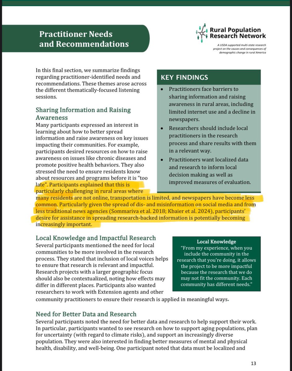 jdekoff's tweet photo. Our recent report based on listening sessions for rural practitioners identified a concern for the lack of news information in rural areas.

Now is not the time to remove funding for @NPR and the @CPBmedia as it will specifically affect these rural areas. Contact your senators. https://t.co/vn3gplLHZt