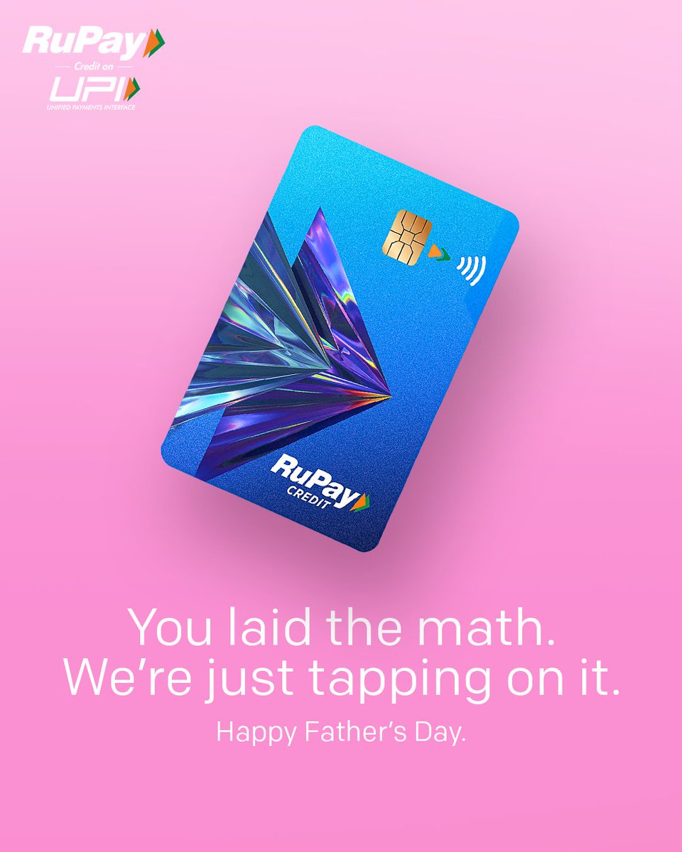RuPay (@rupay_npci) on Twitter photo Dad math = unmatched. 
RuPay Credit Card that works on UPI = undefeated. 
Wishing the OG king of payments a Happy Father’s Day.
#HappyFathersDay Dad math = unmatched. 
RuPay Credit Card that works on UPI = undefeated. 
Wishing the OG king of payments a Happy Father’s Day.
#HappyFathersDay