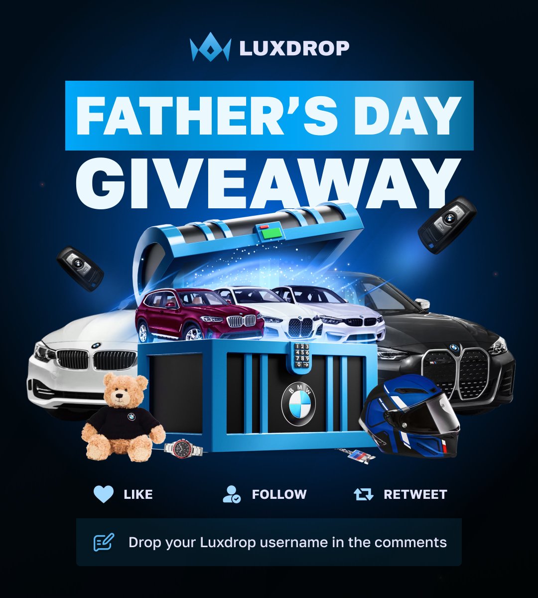 LuxDropCom's tweet image. 🚗 Father’s Day Giveaway 🚗

We’re giving away 1x BMW Box - it’s your shot to win your dad a car this Father’s Day!

To enter:
✅ Like this post
✅ Follow us
✅ Retweet

💬 Drop your Luxdrop username in the comments

Let’s make this Father’s Day unforgettable. Good luck! 🎁