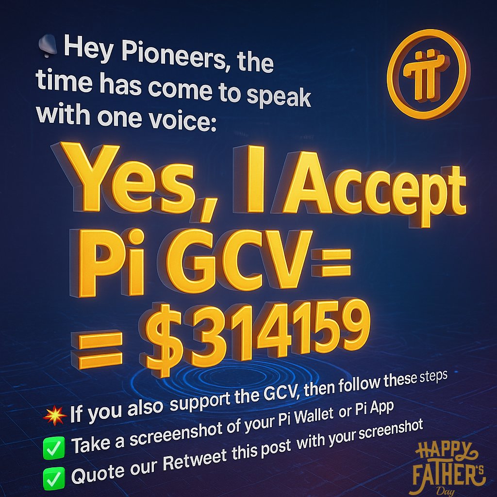 pibrens's tweet photo. Yes I proudly support GCV = $314159 
Let's build the future of decentralized finance together!
#PiNetwork #PiGCV #CryptoRevolution #web3
#Blockchain #CBDC  #Web3 #FutureOfFinance #DigitalAssets   #GlobalEconomy
 #SmartMoney 
@IMFNews  @WorldBank  
@UN  @CoinDesk  
#FathersDay https://t.co/YbTrscqCYX