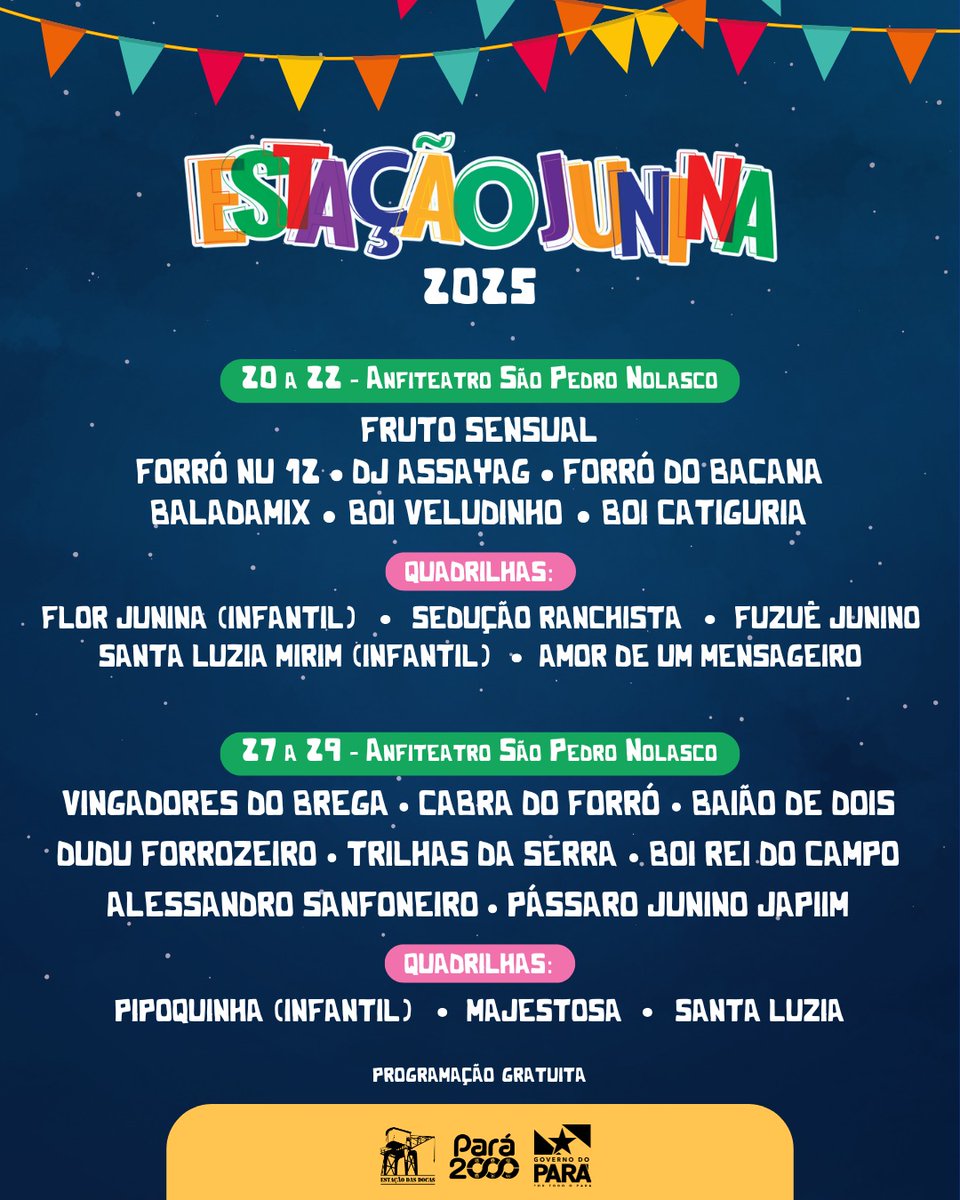 Vem conferir as atrações que co firmaram presença na Estação Junina.
Em breve divulgaremos a programação com horários.