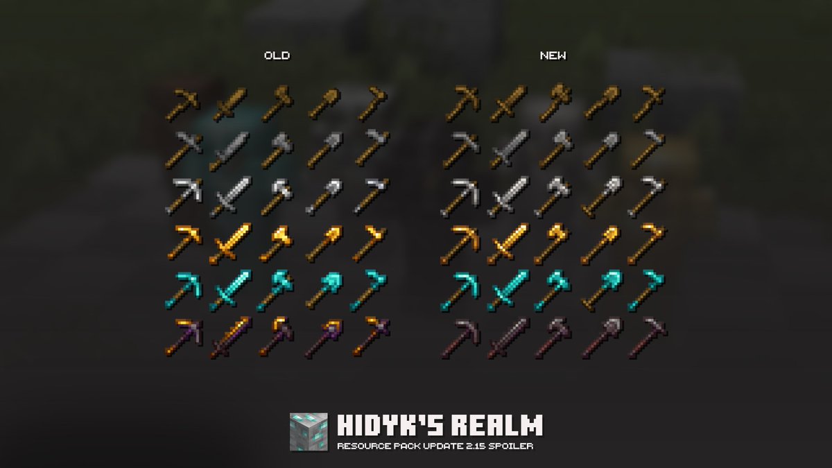 hidyk_official's tweet image. I've updated all the equipment!
It's still recognizable and vanilla, but it looks more detailed and unique
#minecraft #pixelart #blockbench