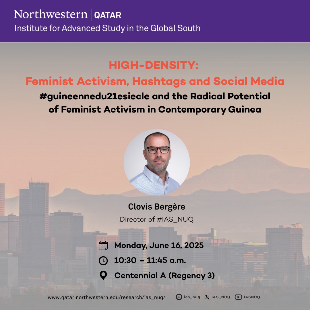Lastly, at #ICA25, <a href="/Viscloo/">Clovis Bergere</a> will wrap up our week with "#guineennedu21esiecle and the Radical Potential of Feminist Activism in Contemporary Guinea."

🗓 Monday, June 16, 2025
🕥 10:30 – 11:45 a.m.
📍 Centennial A (Regency 3), Hyatt Regency Denver

See you there!