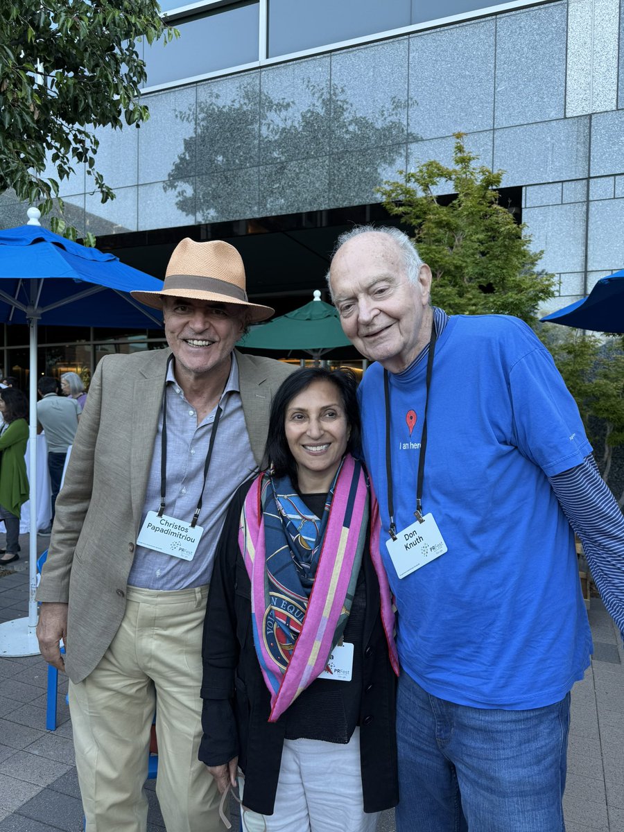 ashajadeja's tweet photo. Rajeev’s tribe at Google.  All of Google’s deep minds came out to celebrate Dr Prabhakar Raghavan’s contributions at Google.  This included Sundar Pichai.  

I am thrilled that both professors Don Knuth and Christos Papadimitrou made it! It felt like the old days having Dr. Arvind Raghunathan here from New York and Madhusudan of Harvard University. 

It was a special treat catching up with professors Sandy, Irani, Anna Carlin, and Edith Cohen.  The contributions of these incredible computer scientists to search, and to the foundational models of AI are mind-boggling.