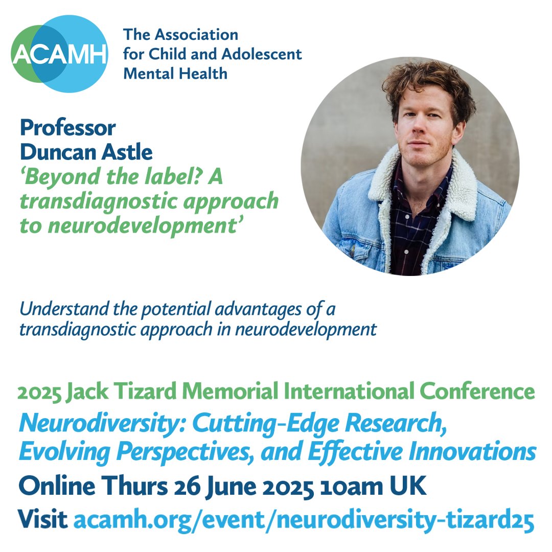 acamh's tweet image. Explore the limitations with our existing diagnostic frameworks &amp;amp; understand the potential advantages of a transdiagnostic approach in #Neurodevelopment with a fantastic talk from @DuncanAstle at the 2025 Jack Tizard Conference on #Neurodiversity!

🎟️  bit.ly/4jujuJ6