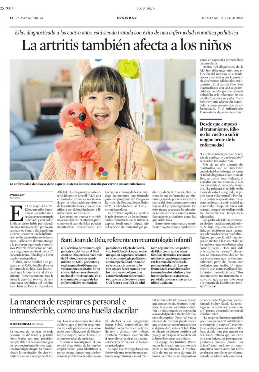 "La artritis también afecta a los niños" Estupendo artículo que refleja el gran trabajo de la unidad de Reumatología Infantil en el HSJD Barcelona. ¡Enhorabuena!