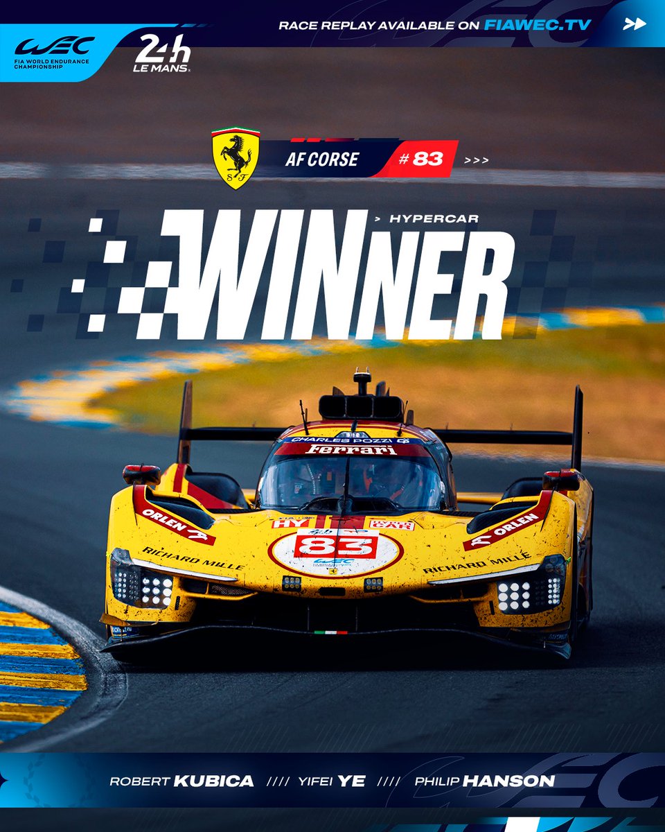 AF CORSE WIN THE 24 HOURS OF LE MANS!! 🏆🇫🇷

The #83 fights until the very end in a nail-biting finish!
 
#WEC #LeMans24 #Ferrari 
<a href="/AFCorse/">AF Corse</a> <a href="/FerrariHypercar/">Ferrari Hypercar</a>