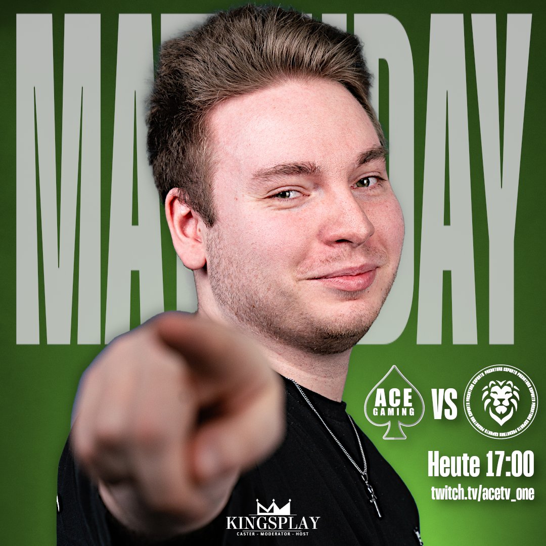 Na wer schaltet um 17:00 ein?
Richtig DU!

AceGaming Spades vs. Predators Esports
17:00 AceTV_One

RT = glücklicher AYU