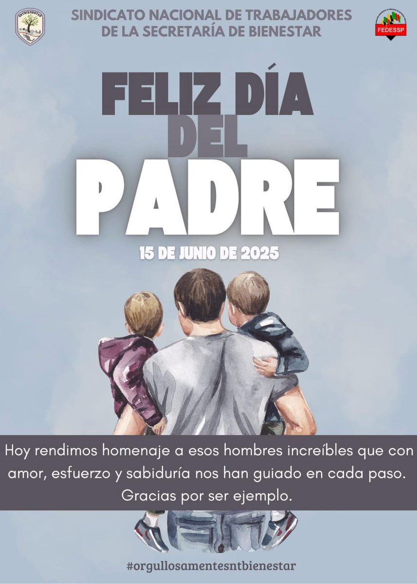 #15DeJunio
#diadelpadre
¡Muchas felicidades para todos! 
Les envío un fuerte abrazo.
Su amiga
<a href="/marudavalos29/">Maru Dávalos</a> 
Presidenta
<a href="/CENBIENESTAR/">sntbienestar</a> 
#orgullosamentesntbienestar
#FuerzaFedessp