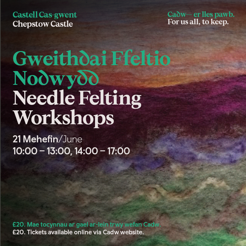 Learn or develop the art of needle felting with acclaimed fibre and clay artist Emma Bevan (Woven Earth Studio).

This is a ticketed event and booking is essential.
🔗cadw.gov.wales/needle-felting…
