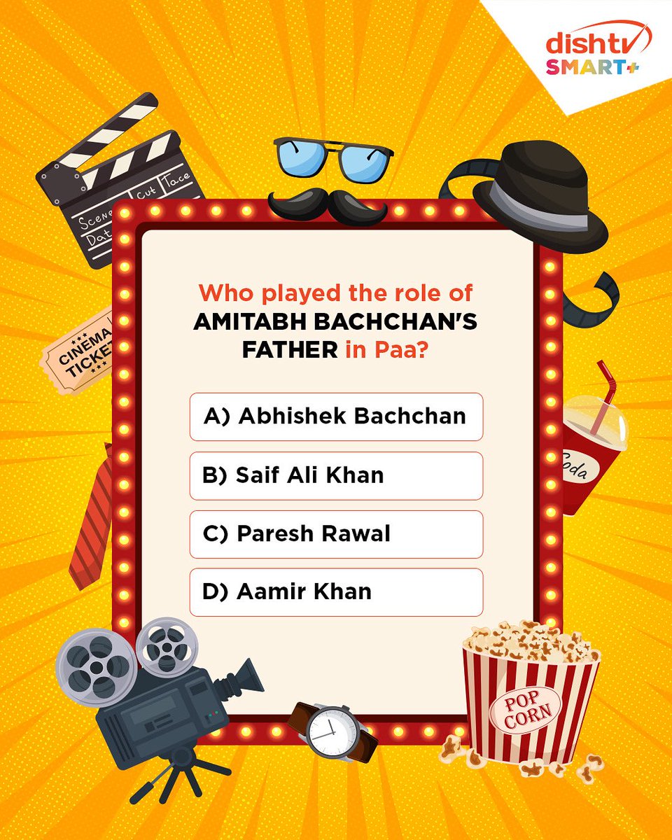 In Paa, Amitabh Bachchan played a child, but do you know who played his father?
🎬 This one’s for the true Bollywood buffs! 💡

#DishTVSmartPlus #BollywoodQuiz #Paa #FathersDaySpecial #MovieTrivia #DadGoals #QuizTime #SmartEntertainment #AmitabhBachchan