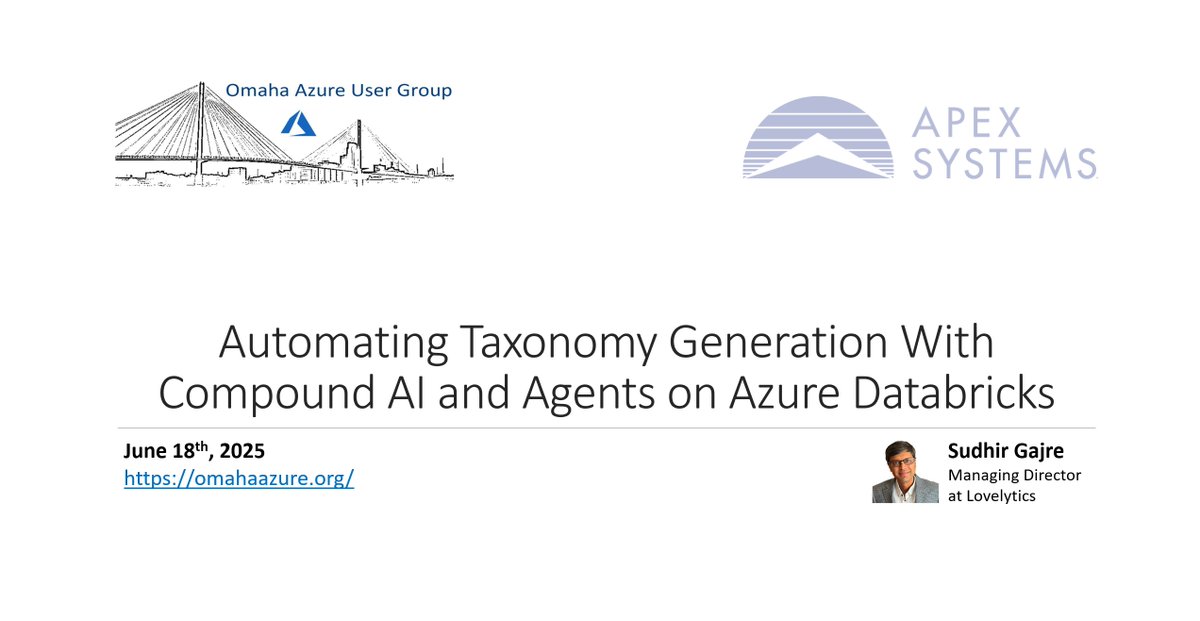 Omaha Azure User Group (@omahaazure) on Twitter photo Our next meeting will be on June 18 at 6 PM CT. <a href="/SudhirGajre/">Sudhir Gajre</a> will be our guest speaker, and <a href="/ApexSystems/">Apex Systems</a> will sponsor the meeting. For more details, please visit - omahaazure.org/omaha-azure-us…. Mark your calendars and register now!
We look forward to seeing you there! Our next meeting will be on June 18 at 6 PM CT. <a href="/SudhirGajre/">Sudhir Gajre</a> will be our guest speaker, and <a href="/ApexSystems/">Apex Systems</a> will sponsor the meeting. For more details, please visit - omahaazure.org/omaha-azure-us…. Mark your calendars and register now!
We look forward to seeing you there!
