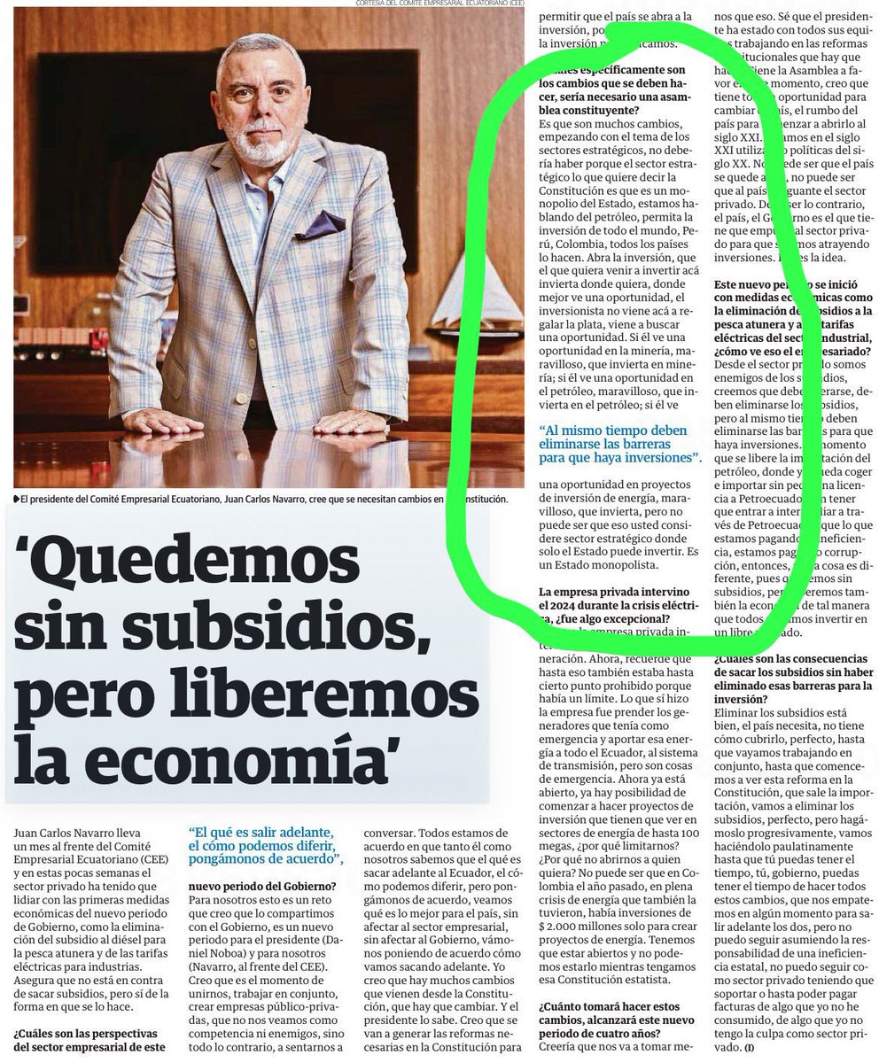 nbaldeon13's tweet photo. #Atención | Hoy, el presidente del @CeEcuatoriano, @jcnavarrogom, ha emitido una declaración clave sobre la urgencia de liberar la economía ecuatoriana y modernizar los marcos normativos que hoy frenan la inversión, particularmente en sectores estratégicos como hidrocarburos.

Este pronunciamiento respalda propuestas concretas para revisar artículos específicos de la Constitución y la Ley de Hidrocarburos, que actualmente limitan la participación del capital privado nacional e internacional. 

Es indispensable permitir la delegación directa de campos e infraestructura energética a empresas privadas serias, transparentes y técnicamente calificadas, como ya ocurre con éxito en países vecinos como #Perú o en el mismo #USA. En #Ecuador, el modelo de licitación ha demostrado ser ineficiente y vulnerable a intereses contrarios al desarrollo, al punto de paralizar inversiones durante años.

Desde el liderazgo legislativo, @NielsOlsenP y @AsambleaEcuador tienen hoy una gran oportunidad para avanzar en una reforma legal que libere el potencial energético del país. 

Una normativa ágil, clara y jurídicamente segura puede dinamizar el sector, atraer capital, generar empleo de calidad y consolidar la sostenibilidad de nuestra dolarización.

Un Ecuador competitivo empieza por destrabar su economía. Se ha demostrado  que se puede actuar con visión y decisión.
@DanielNoboaOk @inesmanzano 

#Ecuador
#InversionExtranjera #DesarrolloEconómico #Hidrocarburos #ReformaEnergética #OportunidadPaís #Competitividad #Dolarización #InversionPrivada #ConfianzaJurídica #AgendaLegislativa #EnergíaParaElDesarrollo #Nearshoring #EconomíaEcuador #LatAmEnergy #LibreMercado