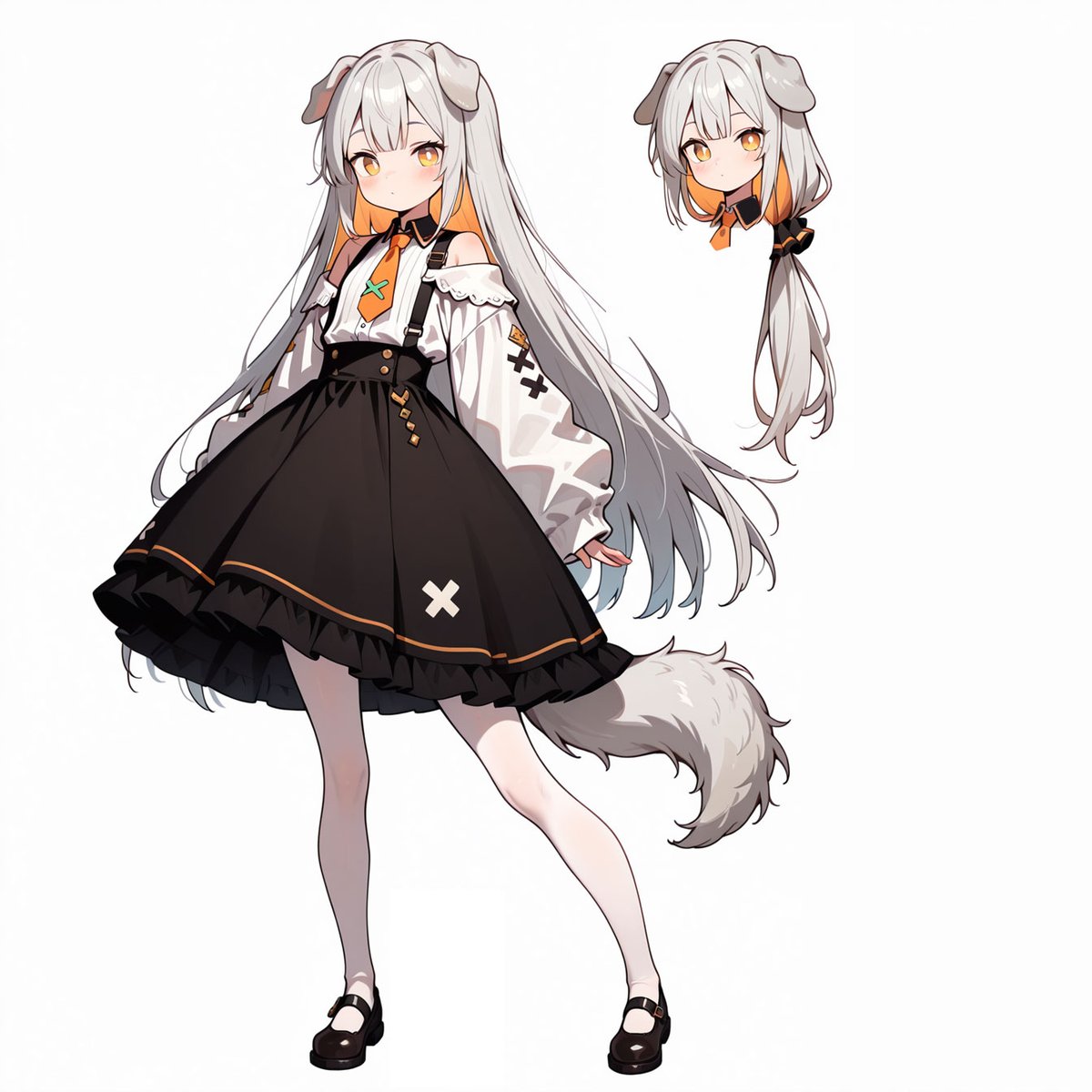 dodo_ria's tweet image. #FramePack を使って1枚絵しかないキャラの三面図を作るのが目的

1枚目：SDで出力した元絵
2枚目：SDのキャラクターシートLoRAでデザインした衣装

2枚目を参照画像にとりにくさんの素体変換LoRAで白ハゲVRMから変換

通常だと背面は無理だったんですが、カツラをかぶせることで背面も推論できました