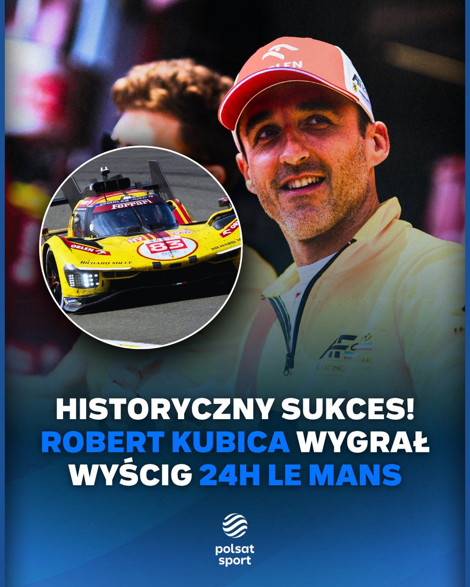 polsatsport's tweet photo. ROBERT KUBICA WYGRAŁ #LEMANS24 🚨👏

Polak w barwach zespołu AF Corse zwyciężył w 24-godzinnym wyścigu na Circuit de la Sarthe.

DUMA 🥹🇵🇱 https://t.co/qEdB4v8TgI