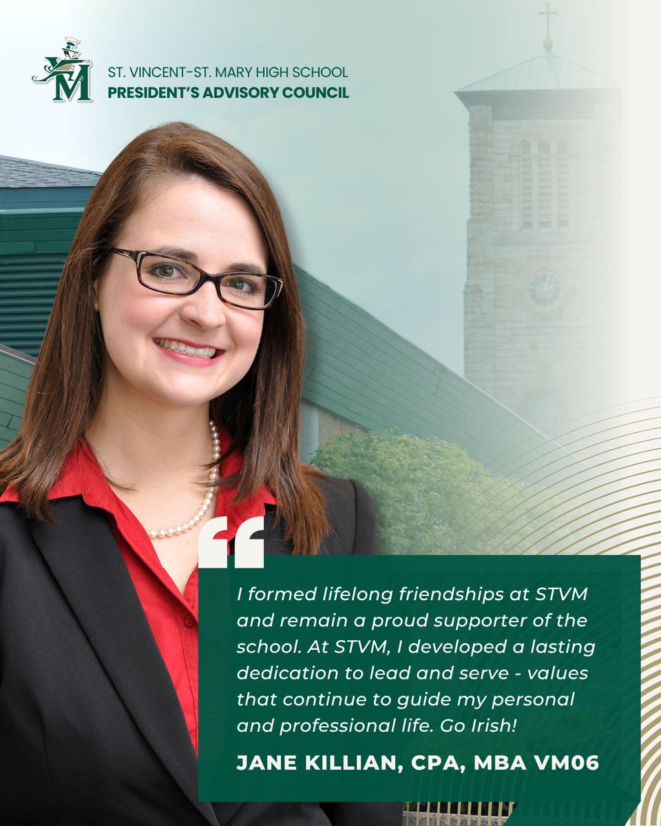 President Dave Vitatoe announces the new President’s Advisory Council — 15 alumni from the Classes of 2000–2025, helping inspire the next generation.
Meet Jane Killian VM06, Director of Finance at Killian Latex Inc. &amp; lifelong learner committed to service☘️ #ForeverIrish #STVM