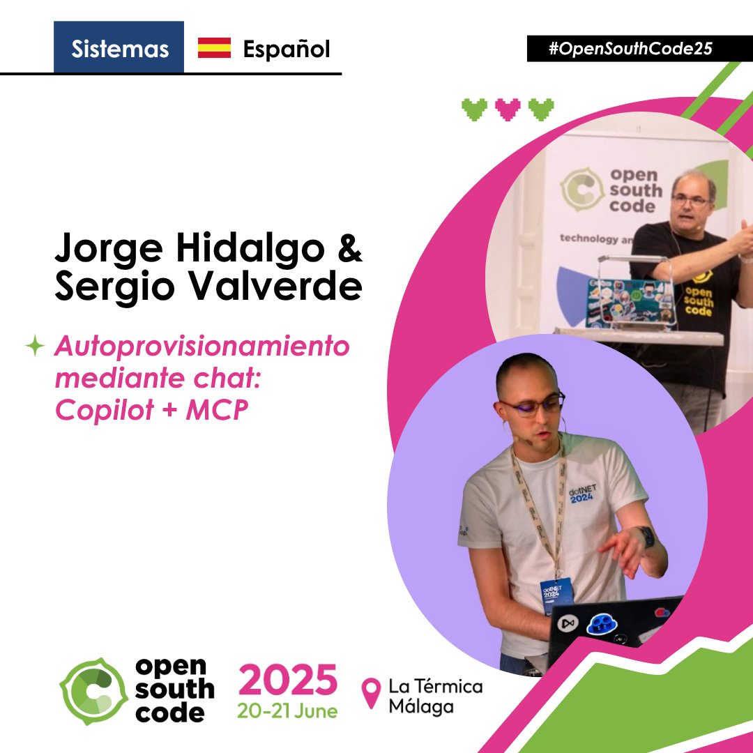 OpenSouthCode (@opensouthcode) on Twitter photo 🤖💬 ¿Y si pudieras crear tu infraestructura chateando?
En #OpenSouthCode25, <a href="/deors314/">Jorge Hidalgo 💾💾 /home/deors</a> y <a href="/svg153/">Sergio Valverde</a> muestran cómo integrar <a href="/github/">GitHub</a> #Copilot con MCP para automatizar tareas desde una conversación.
Sí, como si hablaras con tu arquitectura. #AI y magia
opensouthcode.org/conferences/op… 🤖💬 ¿Y si pudieras crear tu infraestructura chateando?
En #OpenSouthCode25, <a href="/deors314/">Jorge Hidalgo 💾💾 /home/deors</a> y <a href="/svg153/">Sergio Valverde</a> muestran cómo integrar <a href="/github/">GitHub</a> #Copilot con MCP para automatizar tareas desde una conversación.
Sí, como si hablaras con tu arquitectura. #AI y magia
opensouthcode.org/conferences/op…