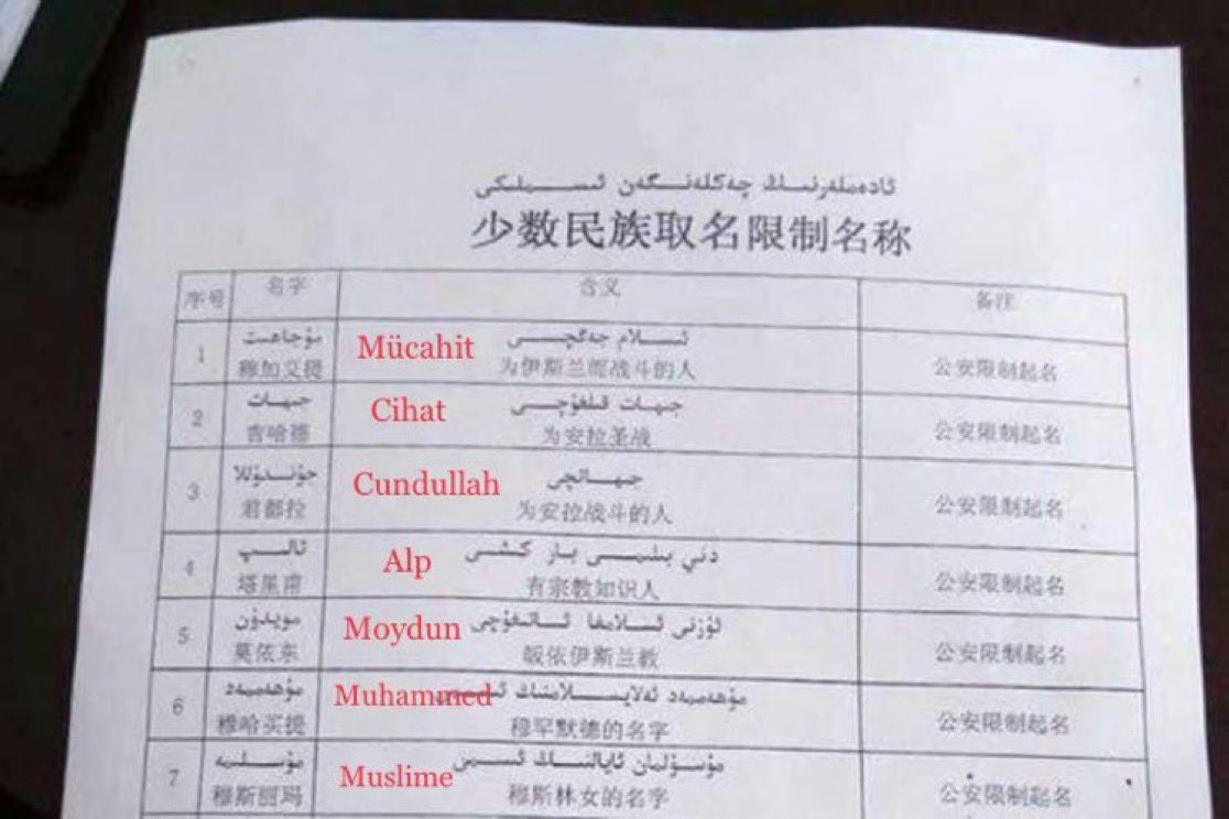 Çin’in Doğu Türkistan'da yasakladığı isimlerden bazıları!