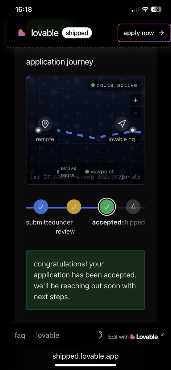 I’m accepted into this exciting project 🥳<a href="/lovable_dev/">Lovable</a> <a href="/lovableshipped/">Lovable shipped</a> #vibecoding