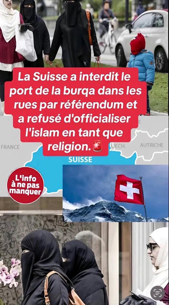 PsyGuy007's tweet image. 🇨🇭La Suisse a voté pour interdire le port de la burqa et du niqab dans les lieux publics par référendum, principalement pour des raisons de sécurité et de laïcité. 

🗣️ Êtes-vous d’accord avec eux ?

A. OUI
B. NON