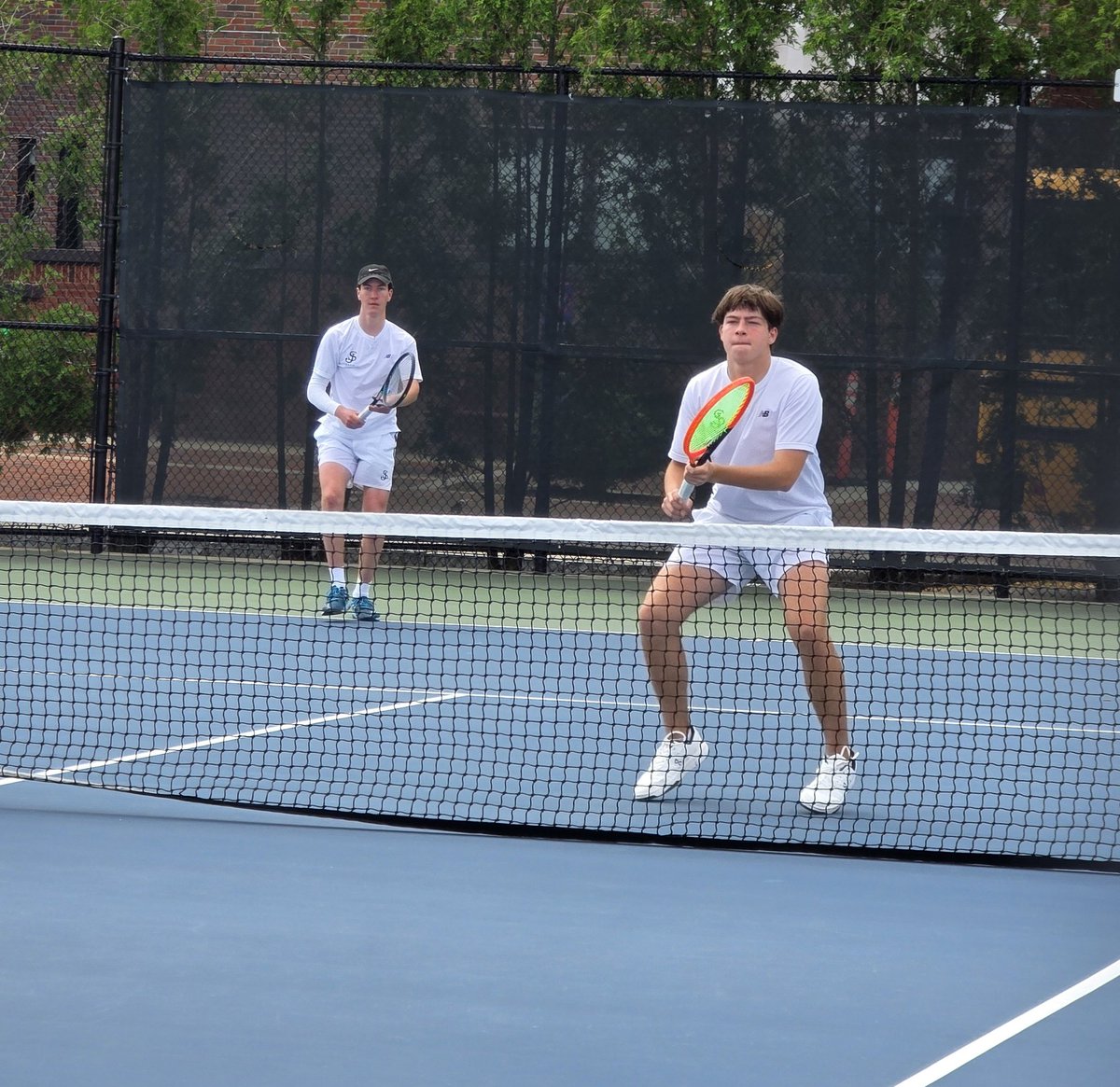 SJP takes first set at one singles and 1 doubles.  Lexington takes first set at 2 doubles.