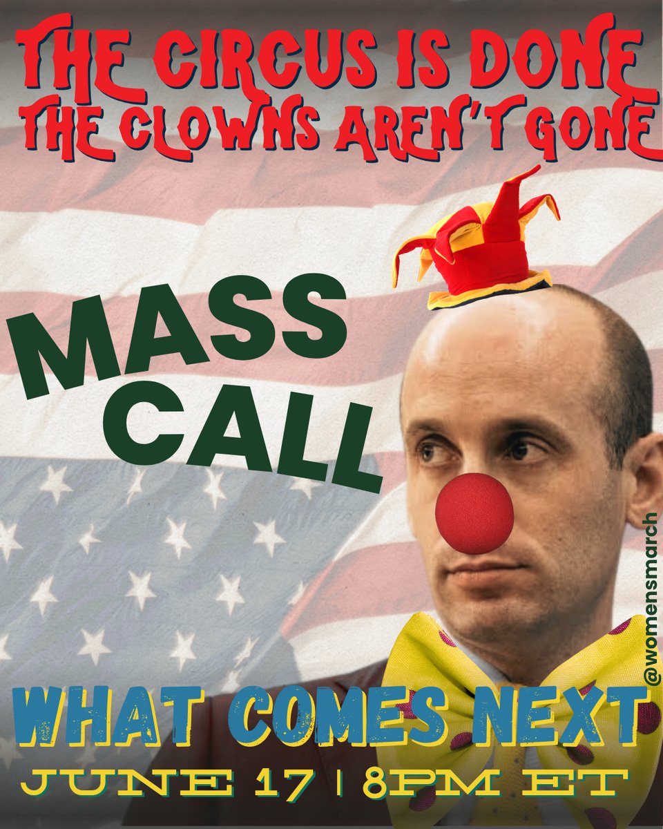 Thousands of you brought the circus to Madison and beyond, but the clowns are still running the show. What comes next?

Join us Tuesday, June 17 @ 8PM ET to find out how we keep the momentum going and grow the resistance.
RSVP at act.womensmarch.com/signup/Masscal…