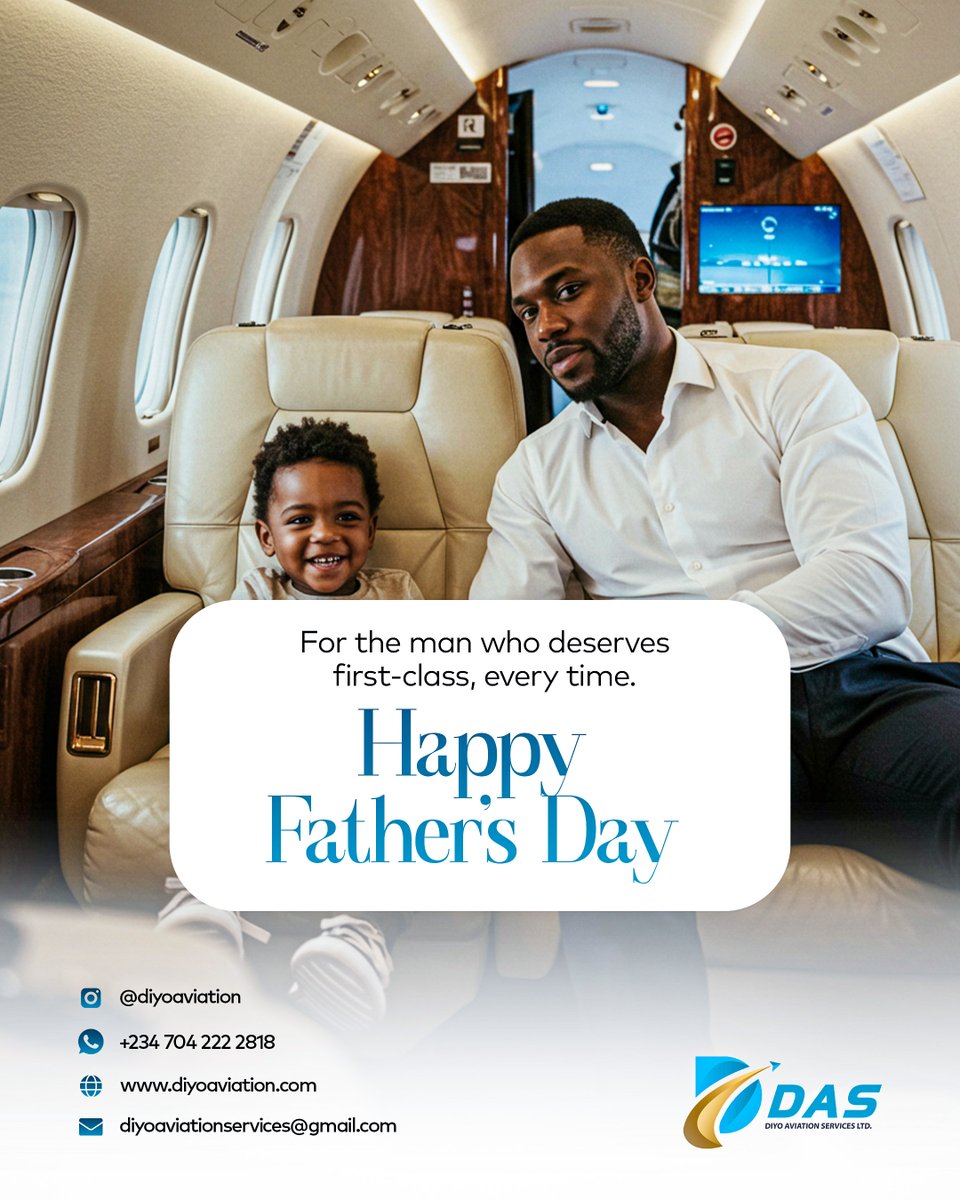 DiyoAviation's tweet photo. This Father’s Day, celebrate the men who’ve  soared so we could rise.    

Here’s to dads who deserve luxury at every  altitude.    

Happy Father’s Day from Diyo.  
#FathersDay #DiyoJets https://t.co/ImSkkGS2ud