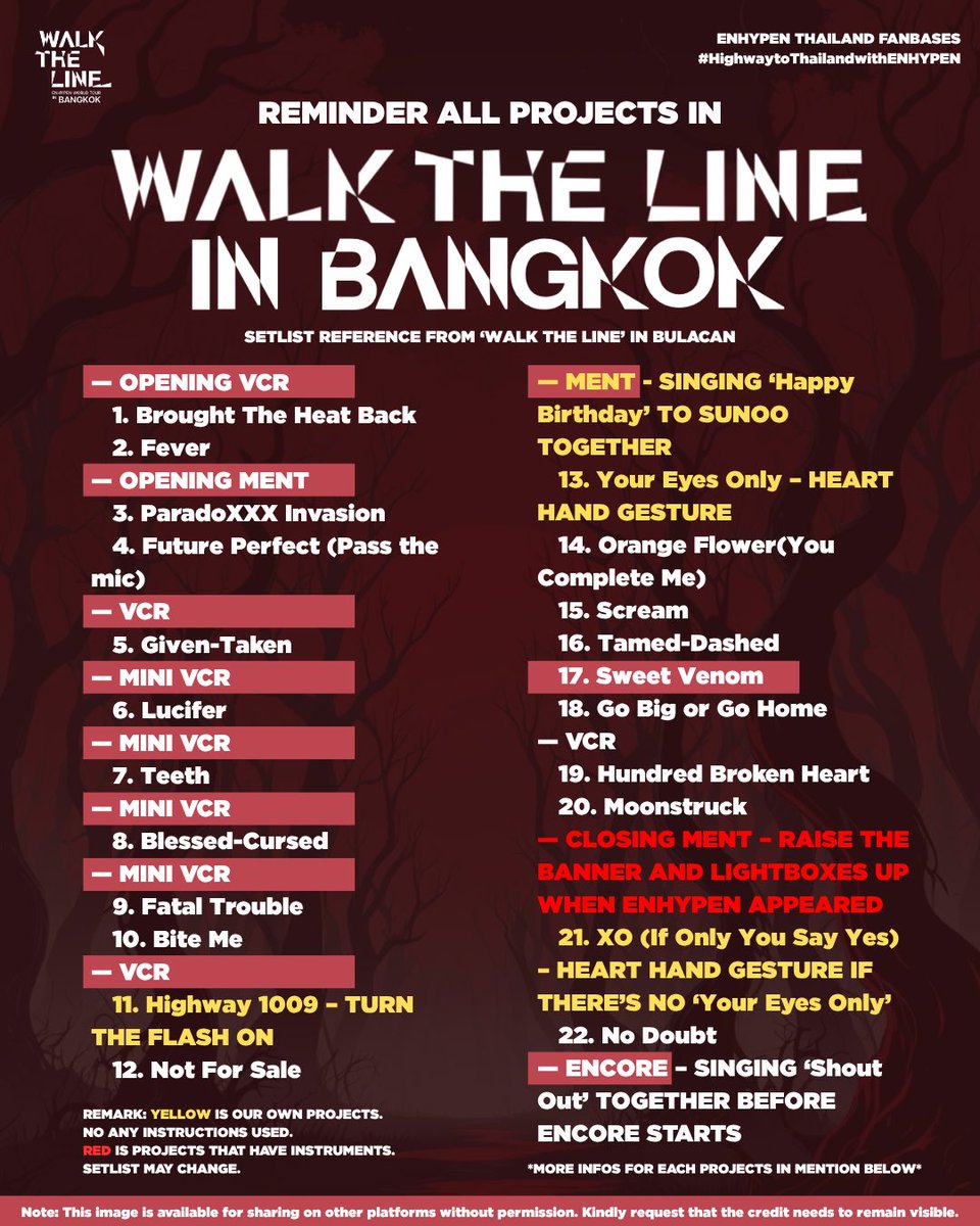 [📣] ALL OF ENGENES’ PROJECT IN #WALKTHELINE_IN_BANGKOK 💙

เอนจีนนนนนน ! ทางบ้านได้ทำการสรุปโปรเจกต์ในแต่ละช่วงของคอนเสิร์ตไว้ในรูปด้านล่างนี้แล้ว ⬇️ โดยรายละเอียดและคลิปวิดีโอโดยละเอียดในการดำเนินแต่ละโปรเจกต์จะอยู่ในเธรดด้านล่างนี้ เอนจีนมาร่วมกันทำโปรเจกต์ให้ #ENHYPEN