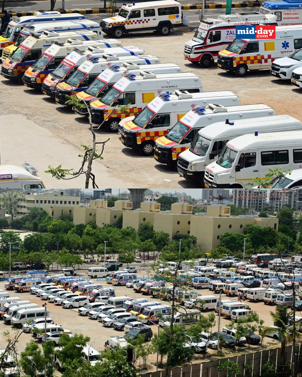 Over 200 ambulances have been deployed at Ahmedabad’s Civil Hospital to transport victims after the Air India crash in Meghani Nagar today.

By: <a href="/DAVENIMESH/">NIMESH DAVE</a> 

#AhmedabadCrash #AirIndia #BreakingNews