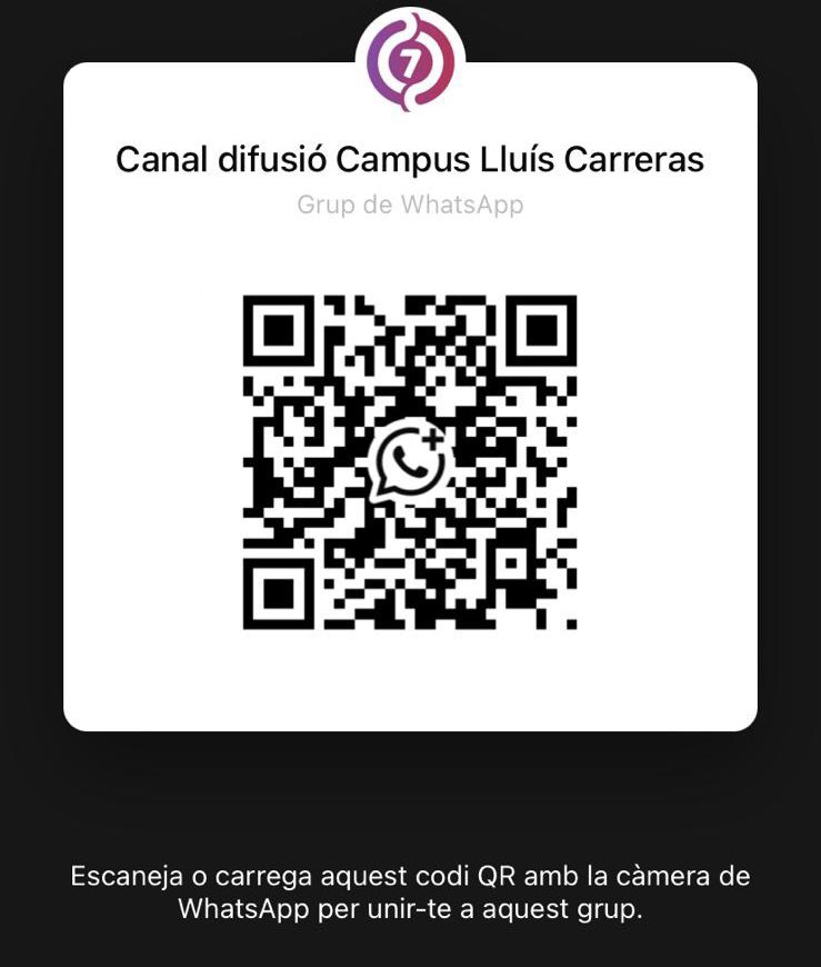 Hem creat un canal de difusió per WhatsApp 📲
Hi compartirem tota la informació i novetats del campus.

👉 Uneix-te aquí: chat.whatsapp.com/CHwRfr4Sxe1GX4…
🔔 Canal només informatiu

#CampusLluísCarreras #InfoFamílies
