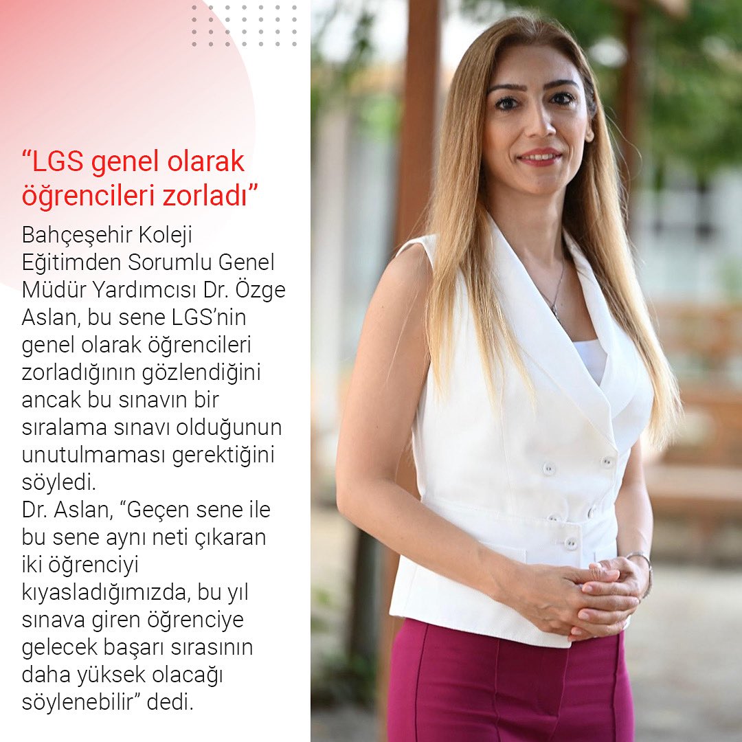 Bahçeşehir Koleji Eğitimden Sorumlu Genel Müdür Yardımcısı Dr. Özge Aslan, “LGS’nin bu yıl, öğrencileri zorladığı gözlendi” dedi. 
dha.com.tr/egitim/lgs-sin…