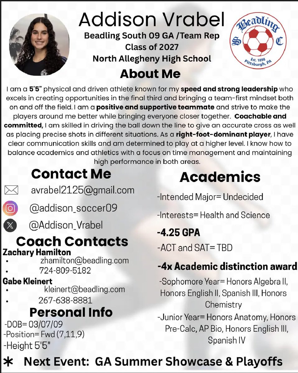 Addison_Vrabel's tweet image. Few more hours till June 15th! I'm so excited to see what lies ahead for my soccer career!

@Beadling2009GA @BeadlingSoccer @TheSoccerWire @ImYouthSoccer