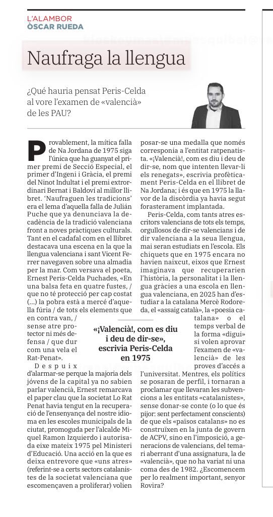 Naufraga la llengua. Per <a href="/_OscarRueda_/">Òscar Rueda</a>. #LAlambor
#SíAlValencià