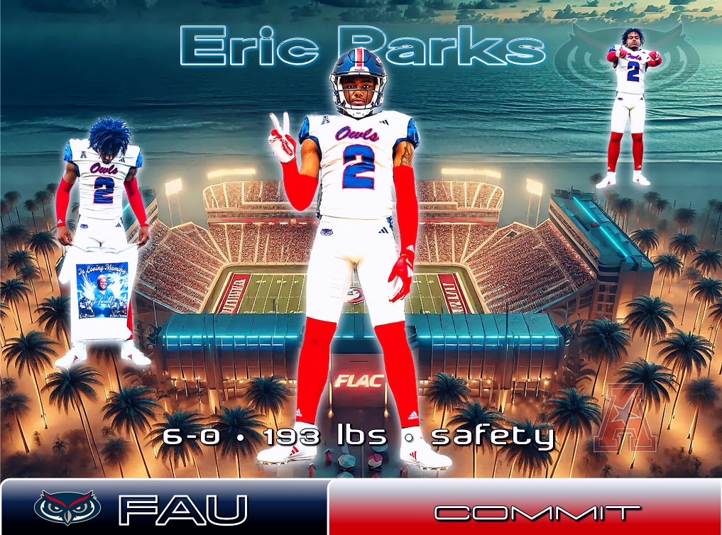 A TWO STEP FROM TAMPA TECH! CONGRATS to 6-0, 193 lbs Safety <a href="/EricParks6__/">Eric Parks</a> of <a href="/TBTFootball/">#TechTechTech</a> on his commitment to Coach <a href="/ZKittley/">Zach Kittley</a> and <a href="/FAUFootball/">Florida Atlantic Football</a>! Chose the Owls over #UCF #WakeForest #USF and others. WELCOME to Parad🌴se Eric! #FAU 🏈🦉👌