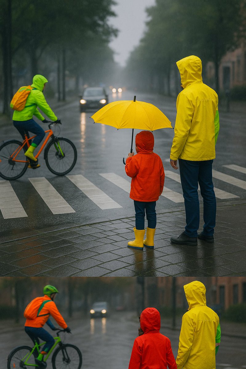 #Temporal #Lluvia #Viento viste ropa de color claro, brillante. Una medida que aumenta visibilidad y disminuye probabilidad de accidentes viales