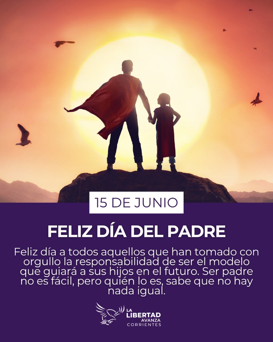 LLACorrientes's tweet image. En reconocimiento a todos los héroes argentinos.
Feliz día para los padres que han tomado el manto de responsabilidad y amor que transformará a los niños en las grandes personas del mañana.
Sobre ustedes recae la pesada tarea de ser modelo, guardian y confidente, sepan que…