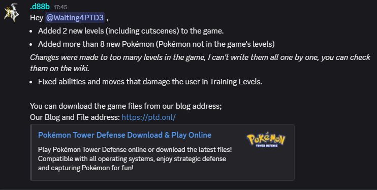ptdicu's tweet photo. - 2 new levels + cutscenes added
- 8 new non-level Pokémon
- Many level changes (see wiki)
- Fixed abilities and moves that damage the user in Training Levels.

Download the game files here: https://t.co/56fJHjGcvg #PokemonTowerDefense #PTD #PTD3 https://t.co/8GorMUpUTp