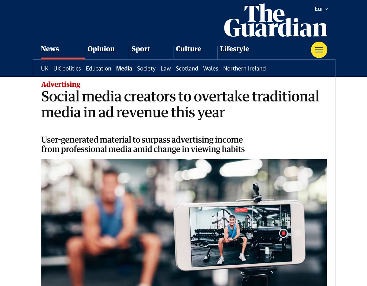 En 2025, por primera vez en la historia, el contenido creado por usuarios en plataformas como TikTok, YouTube o Instagram generará más ingresos publicitarios que el de los medios tradicionales: TV, cine, periódicos, etc.

Sí, has leído bien: más dinero para creadores