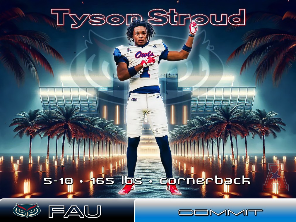 From the West Coast to THE BEST Coast 👉 CONGRATS to 5-10, 165 lbs CB <a href="/TysonStroud1/">No Wifi</a> of <a href="/TBTFootball/">#TechTechTech</a> on his commitment to Coach <a href="/ZKittley/">Zach Kittley</a> and <a href="/FAUFootball/">Florida Atlantic Football</a>! Chose the Owls over #Marshall #ECU #UCF #FIU and others. WELCOME to Parad🌴se Tyson! #FAU 🏈🦉👌