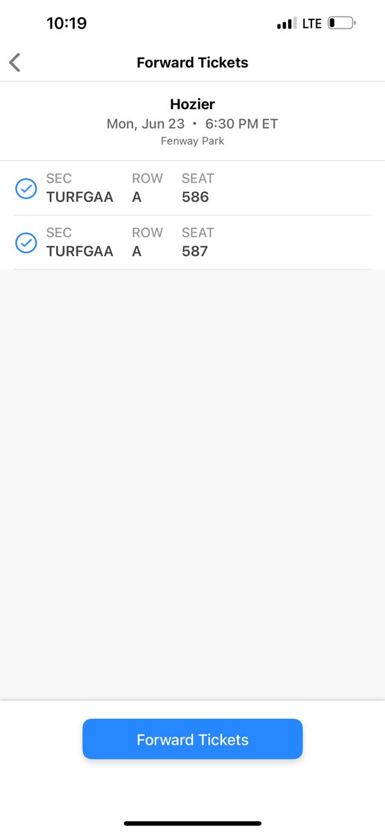 Hi!! 

I have two GA pit tickets for Hozier at Fenway in Boston on Monday June 23rd I’m looking to sell!! 

$400/for both or best offer! 

Will use PayPal g/s &amp; transfer from mlb ballpark app!