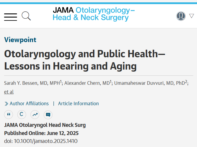Viewpoint: Otolaryngology must emphasize population-level research and interdisciplinary collaboration to enhance public health approaches, advocacy, and policy decisions. 

ja.ma/4em8PPH