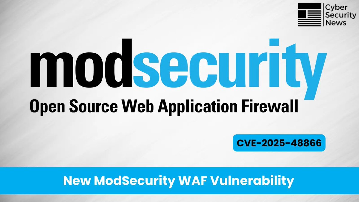 CyberSecTV_eu's tweet image. ModSecurity flaw CVE-2025-48866 lets remote attackers crash servers via argument sanitization, risking web systems using Apache, IIS, and Nginx.
#CyberSecurity #ModSecurity #ServerVulnerability