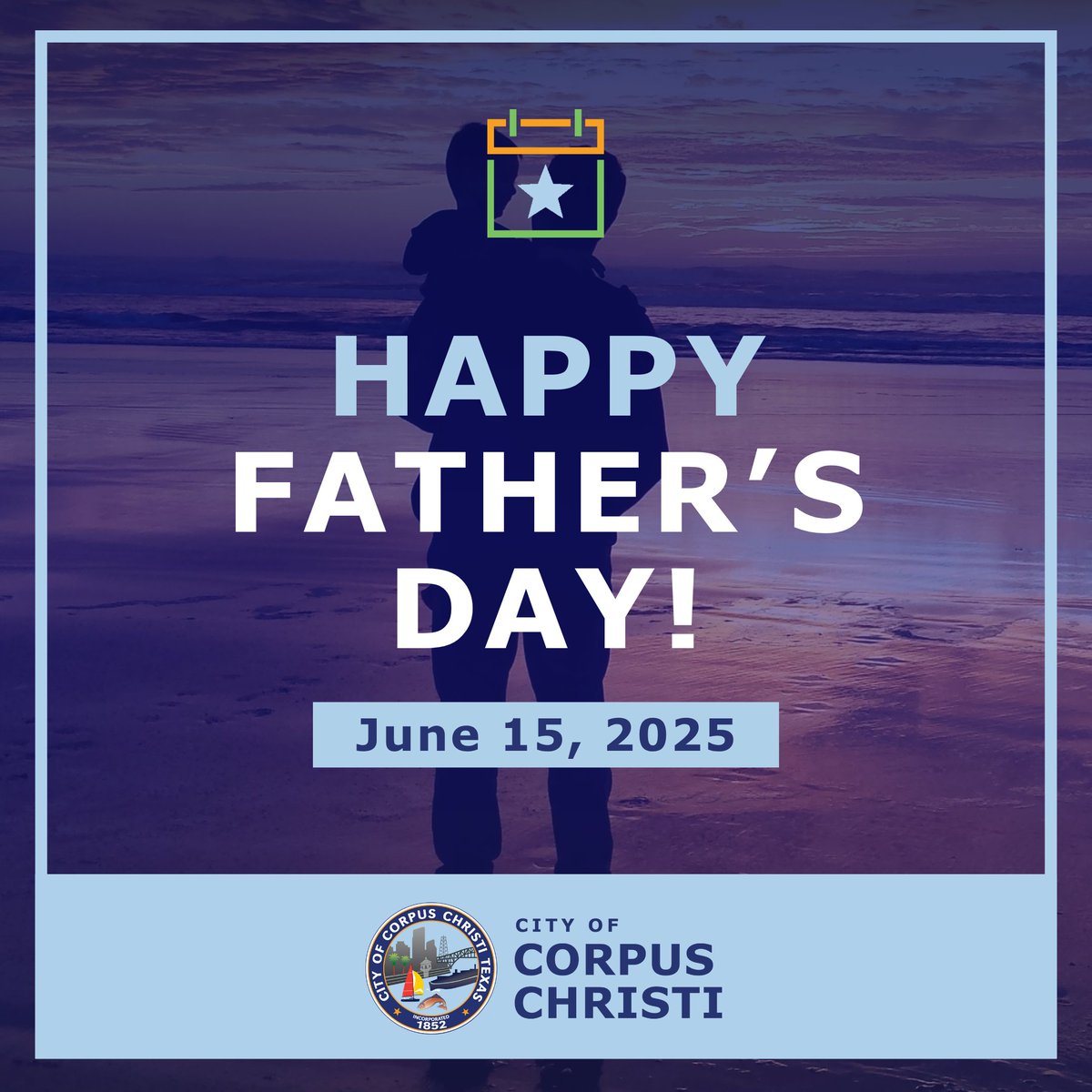 Happy Father’s Day from the City of Corpus Christi!
Today we recognize and appreciate all the dads, stepdads, grandfathers, and father figures who provide support, love, and care in so many ways. Thank you for everything you do.
 
📅 June 15, 2025
 
#FathersDay #CorpusChristi