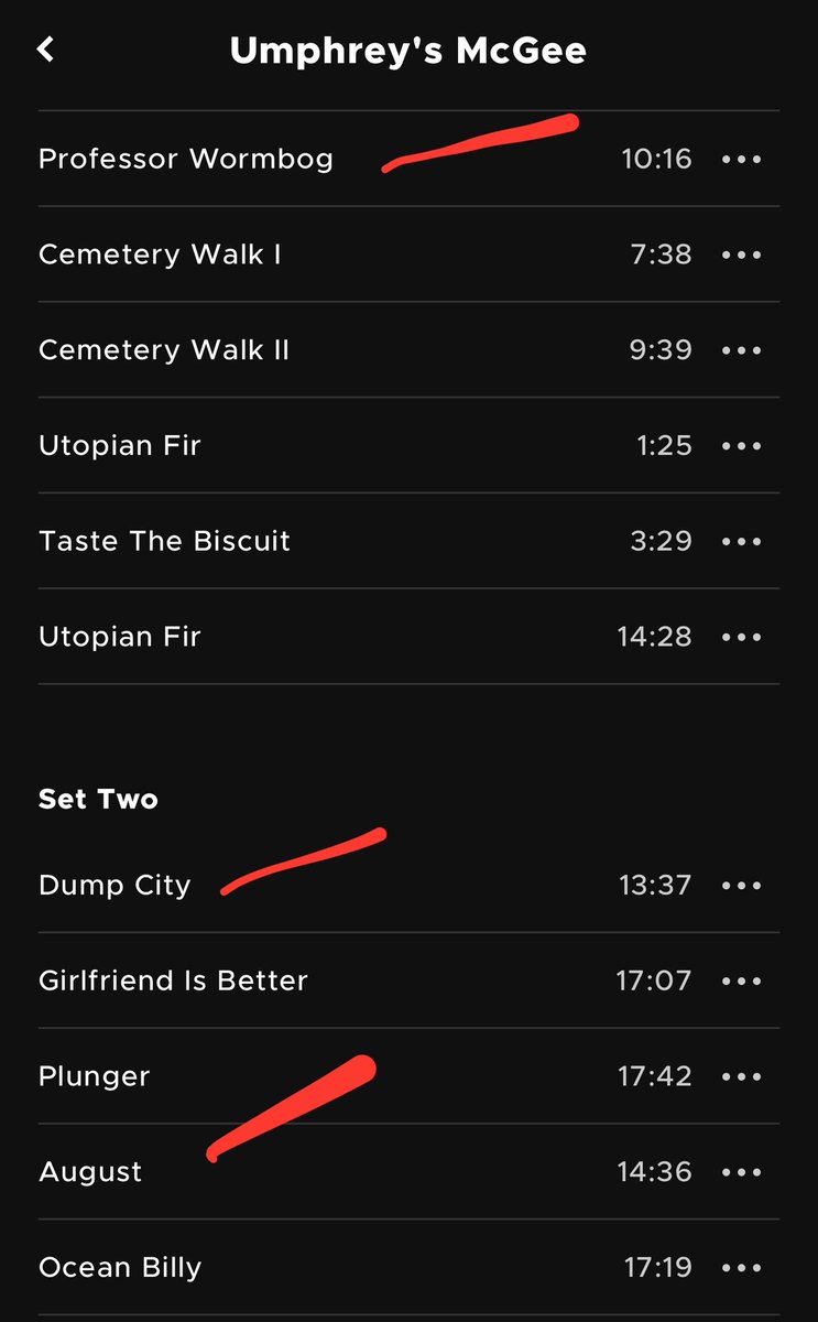 Last night’s <a href="/umphreysmcgee/">Umphrey's McGee</a> originals 1st time played without Kris on drums…debuts for Scotty Zwang: Professor Wormbog, Dump City, August.