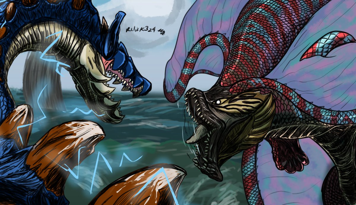 Battle of Leviathans!
Reposting for Lagi's upcoming Return!
Still Rooting for the Big Fesh.
#fanart #MonsterHunterWilds #artmoots