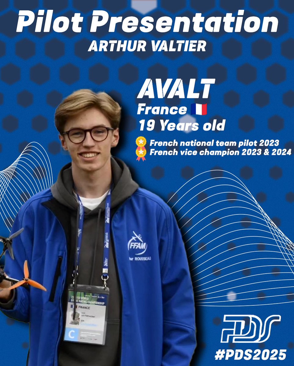 PDS_Fr's tweet photo. 👤 Arthur Valtier
🏁 Nickname: Avalt
🎯 Achievements:
🏆 French national team pilot 2023
🏆 French vice champion 2023 & 2024
Member of the French national team in 2023 and two-time French Vice Champion (2023 & 2024), Avalt is part of the top tier of French FPV racing. He’s heading to the Paris Drone Show more determined than ever to claim the win!
-----
👤 Arthur Valtier
🏁 Pseudo : Avalt
🎯 Palmarès :
🏆 French national team pilot 2023
🏆 French vice champion 2023 & 2024
Pilote de l’équipe de France en 2023 et double vice-champion de France en 2023 et 2024, Avalt fait partie de l’élite du FPV hexagonal. Il revient au Paris Drone Show plus déterminé que jamais à décrocher la victoire !
•
#PDS2025 #pas25 #parisdroneshow #fpvrace #dronefpv #fpvdrone #racerdrone #fpvpilot #fpvaddict #racingfpv #fpvlife