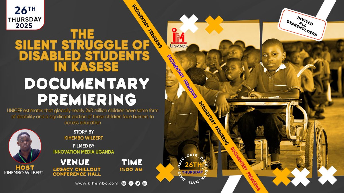 Hello leaders,
Hey homies!  
Join me on my birthday as we break the silence around the struggles of disabled students in Kasese District.  

🎬 It’s a Documentary Premiere
📍 Venue: Legacy Chillout Conference Hall 
📆 Date: 26th, June, 2025

Let’s make some noise for inclusion